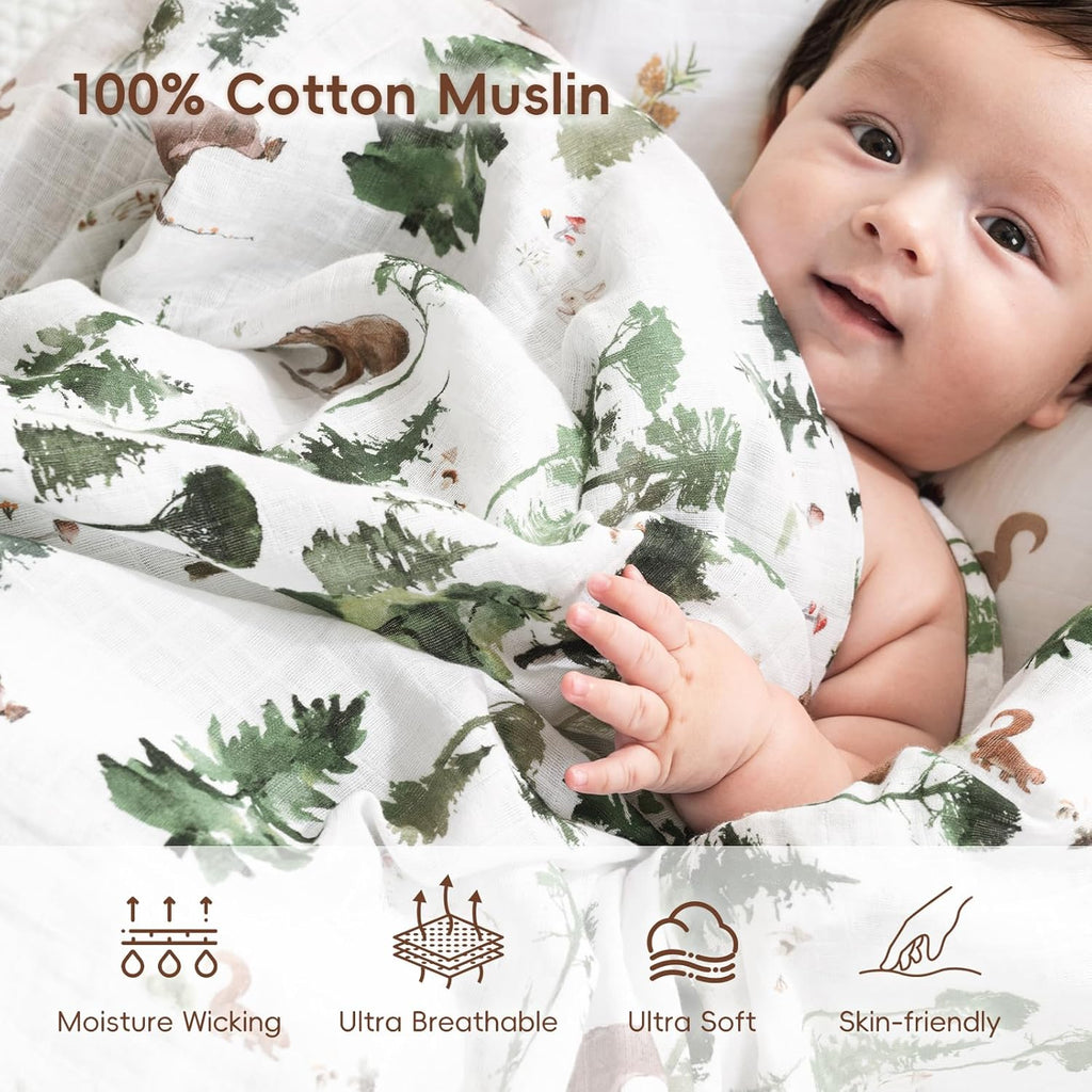 4 Pack Baby Muslin Swaddle Blankets, 100% Cotton and Ultra Soft Breathable Receiving Blanket Wrap for Boys Girls, New