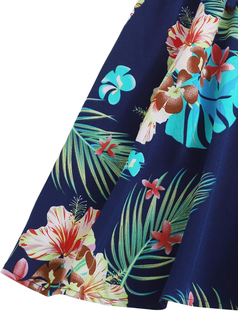 Girl's Casual Boho Floral Print Sleeveless Hawaiian Dress Sundress