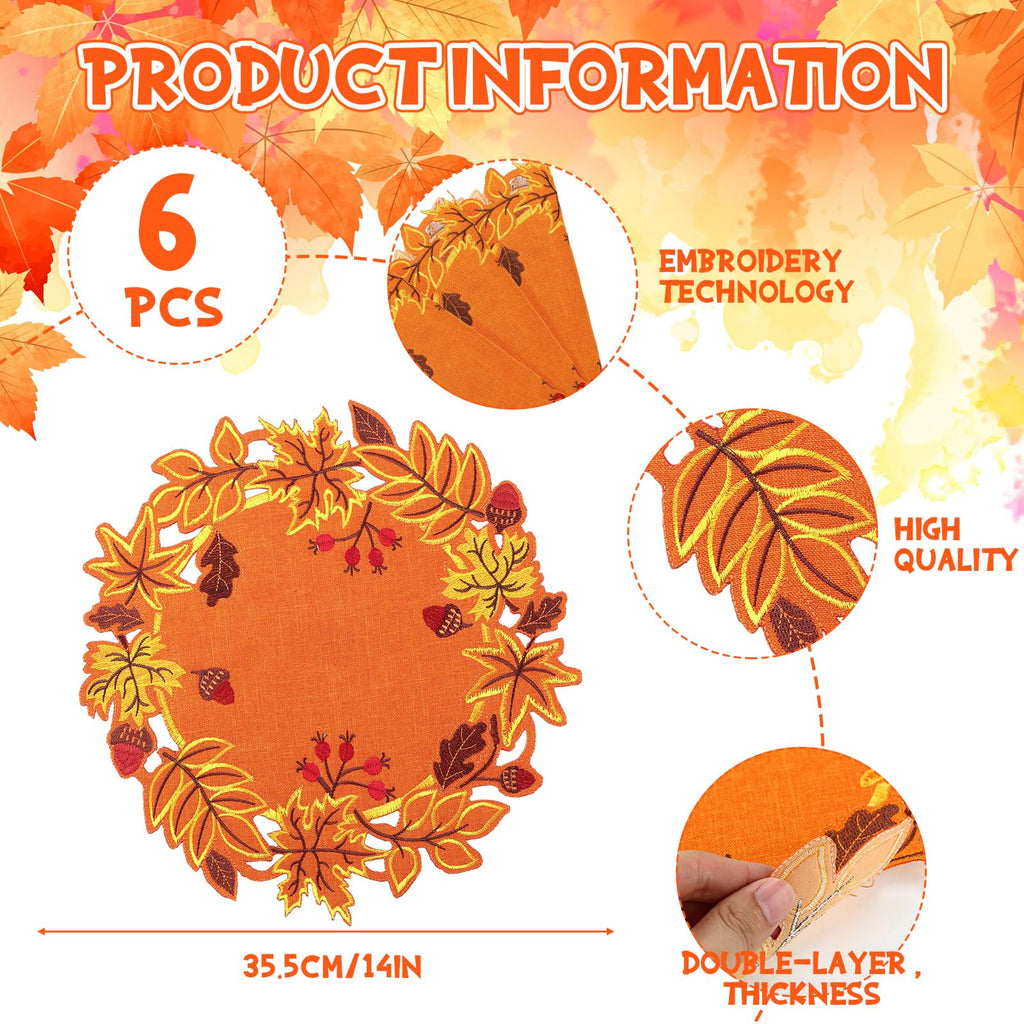 6 Pcs Fall Leaf Placemats Thanksgiving Orange Table Placemats
