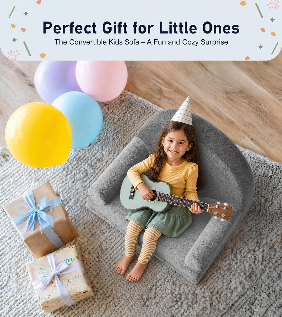 In-1 Extra Large Kids Couch Fold Out, Soft Kid Sofa for Playroom, Gray