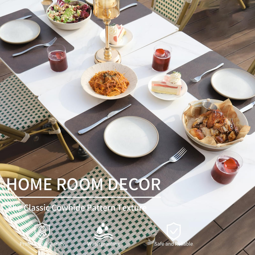 Cowhide Pattern Faux Leather Placemats Set of 6,Heat Resistant Non-Slip Waterproof Wipeable Washable Kitchen Dining