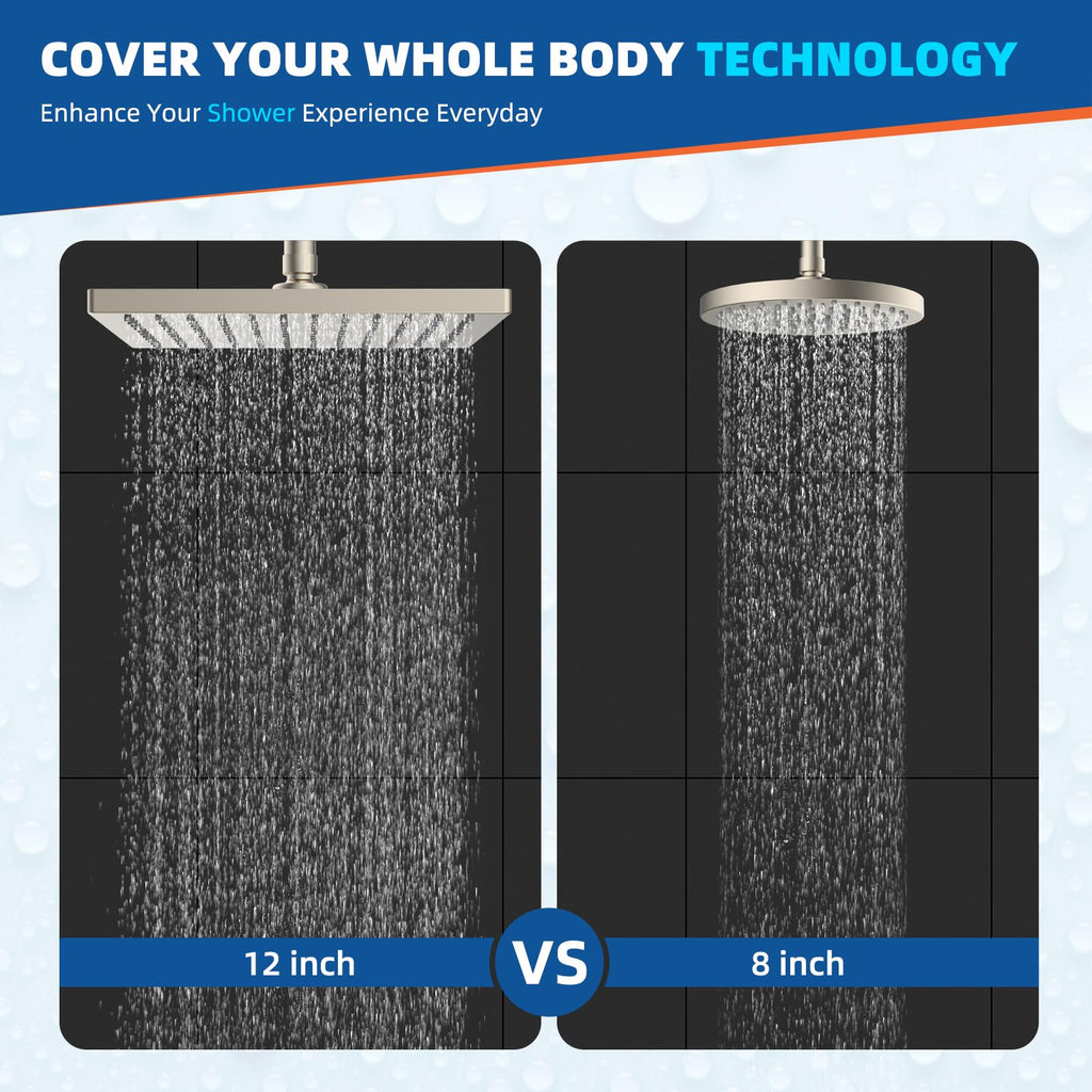 CUPC Certified High Pressure 12'' Rain Shower Head, Brushed Nickel