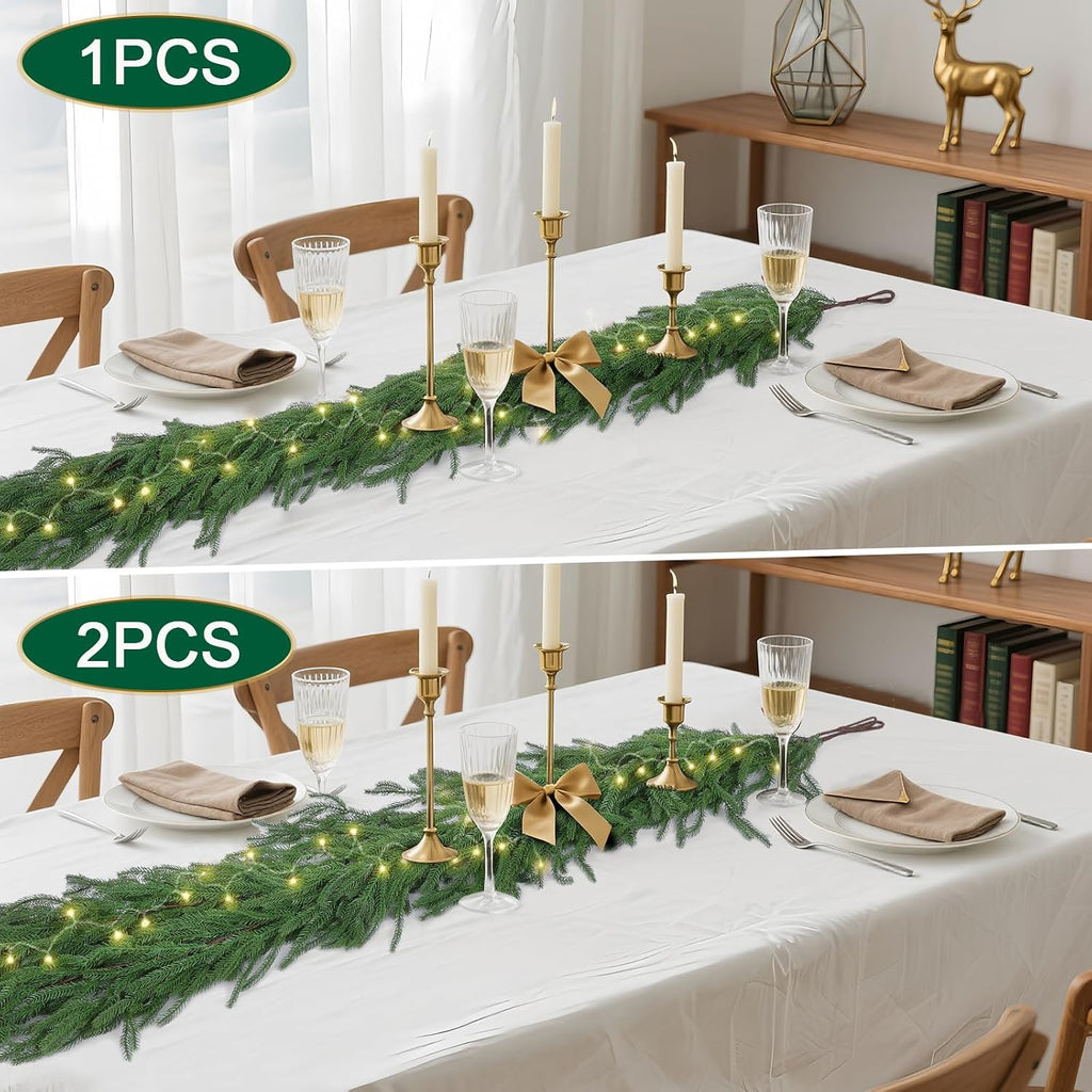 6Ft Artificial Norfolk Pine Garlands, Real Touch Winter Pine Garland, Green Artificial Greenery Garland - Set of 2