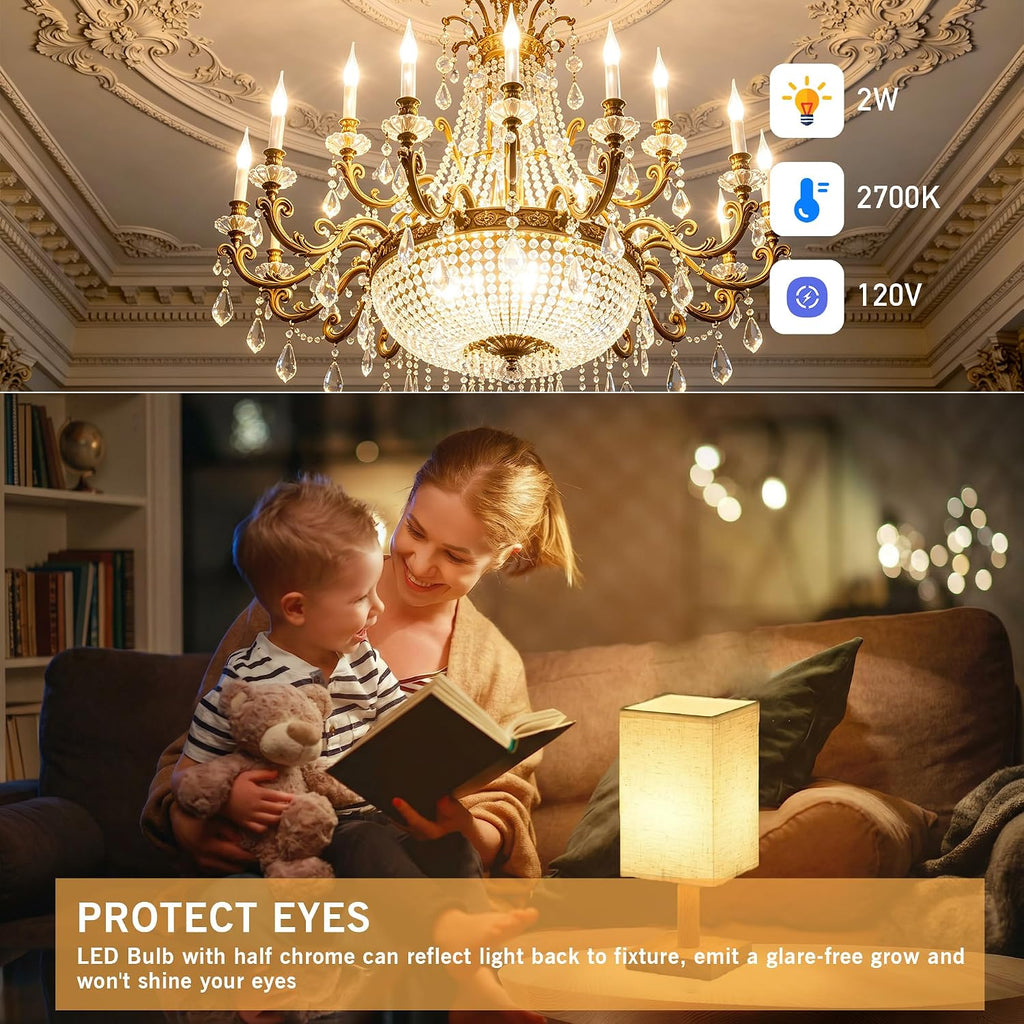 Frosted E12 25 Watt Candelabra LED Light Bulbs,2W 2700K Warm White 200LM