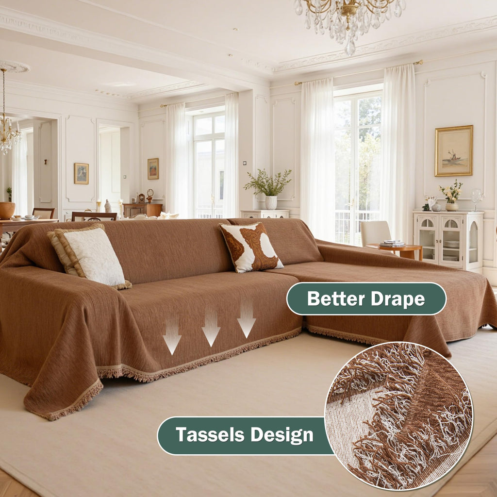 L-Shaped Sofa Slipcover - 2 Piece Set for Sectionals, Chenille Couch Cover for 2-3 Cushion Couches, Machine Washable