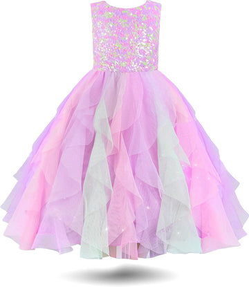 Rainbow Dress for Girls Easter Spring Lace Tulle Mesh Grils Summer Dress Flower Girls Party Dance Dress for Little