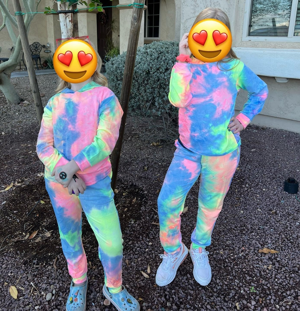 Girl's 2 Piece Tie-dye Hooded Sweatshirt Sweatsuits and Sweatpants