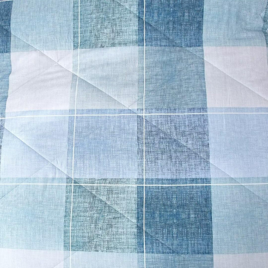 Plaid Comforter Set Farmhouse Comforter Bedding, Blue and White Comforter Grid Buffalo Reversible