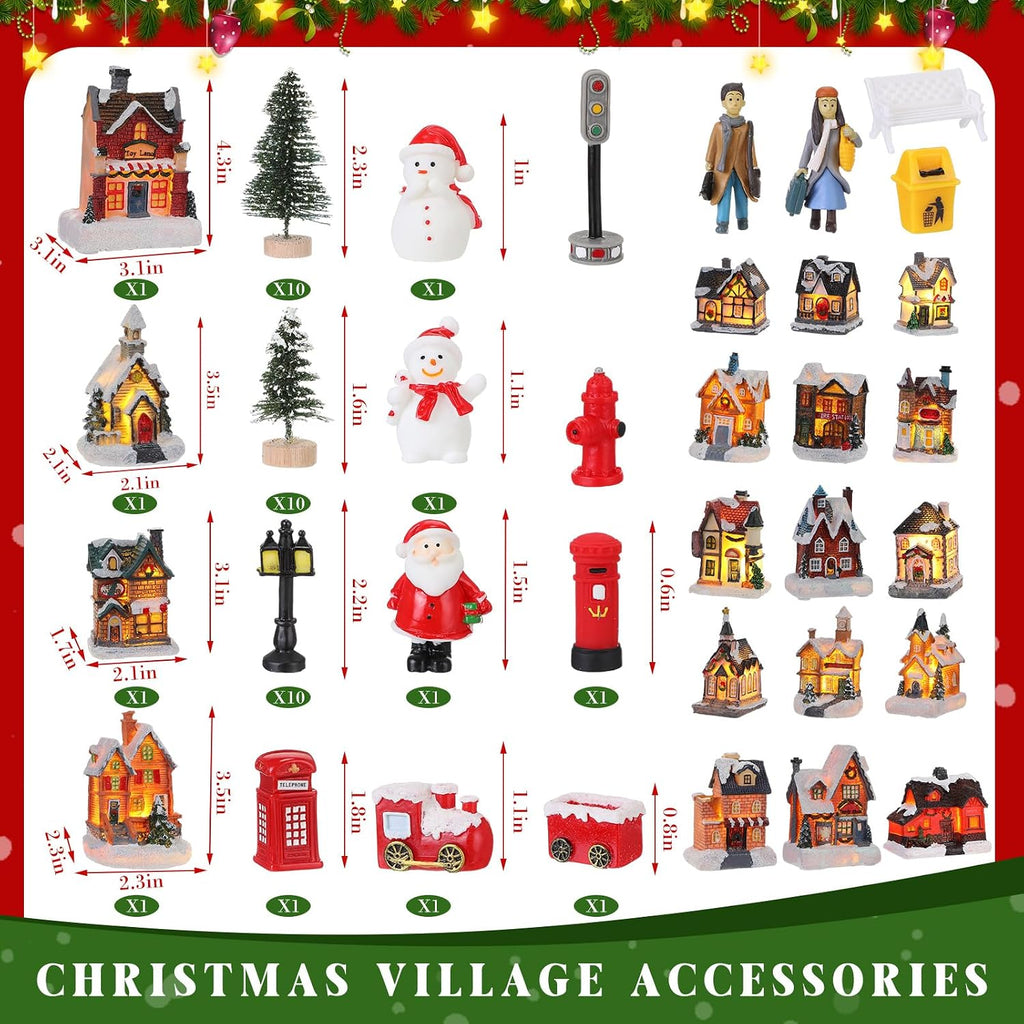 64 Pcs LED Christmas Village Houses Holiday Town Scene Set,Classic