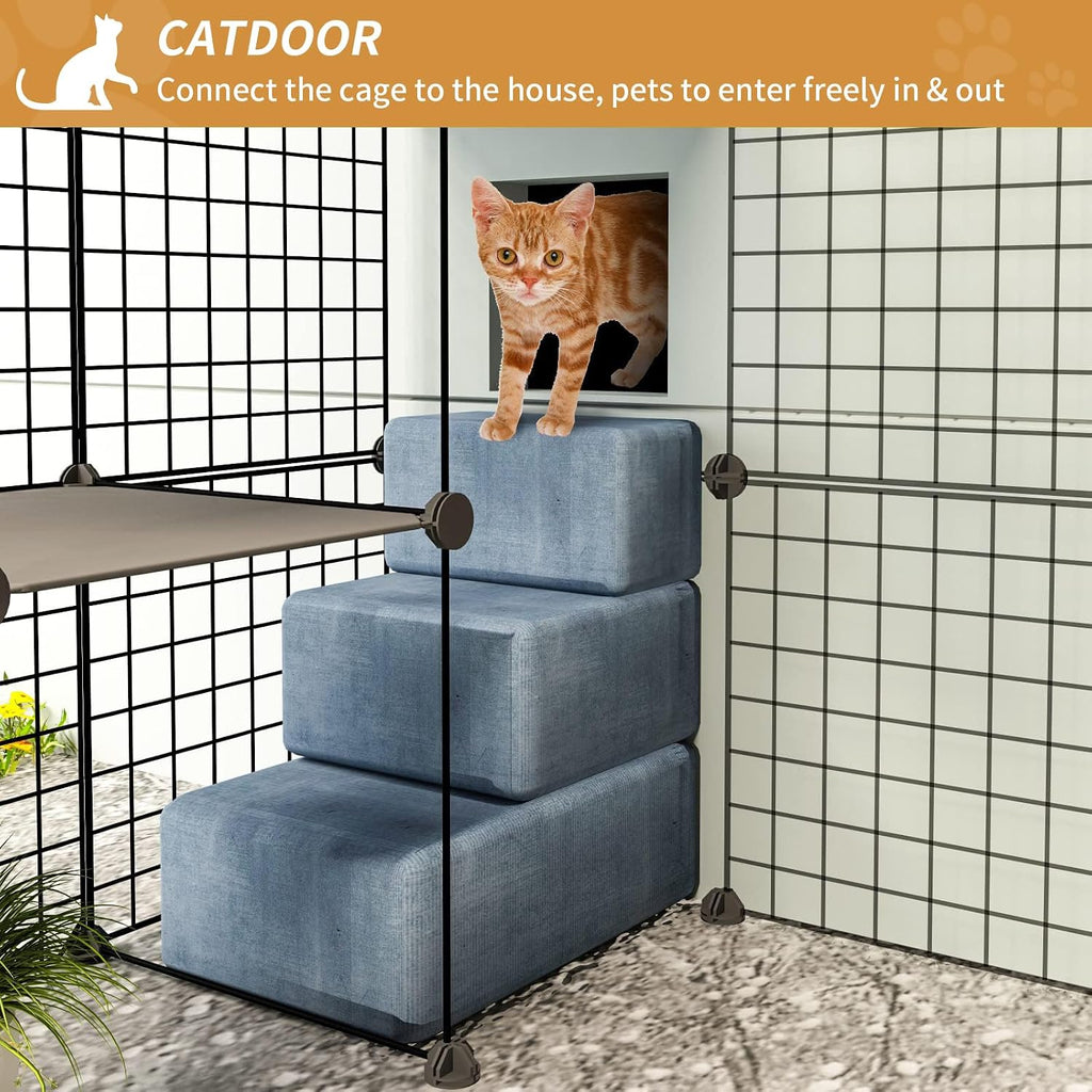 55 Inch Catio Outdoor Cat Enclosure with Super Large Enter Door, Balcony Cat Playpen with Platforms, DIY Outside Cat