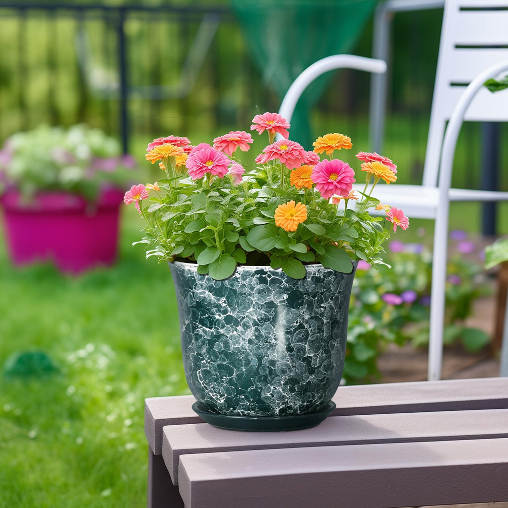 8 Inch Plant Pot - Ceramic Planter with Drainage Hole and Saucer, Round Planter for Indoor Outdoor, Modern Planters