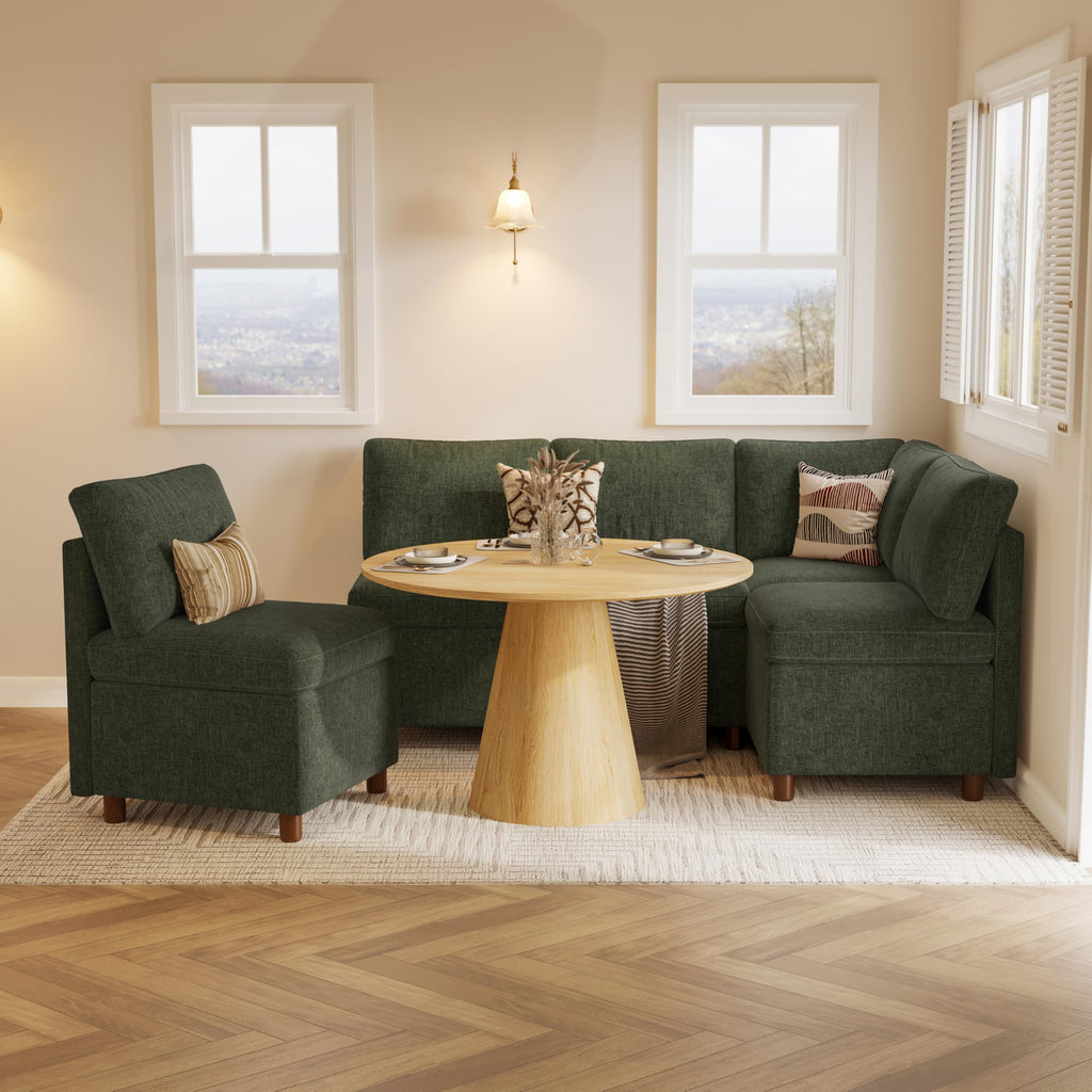 Breakfast Nook Bench with Storage, Green, 4 Seat (1 Corner)
