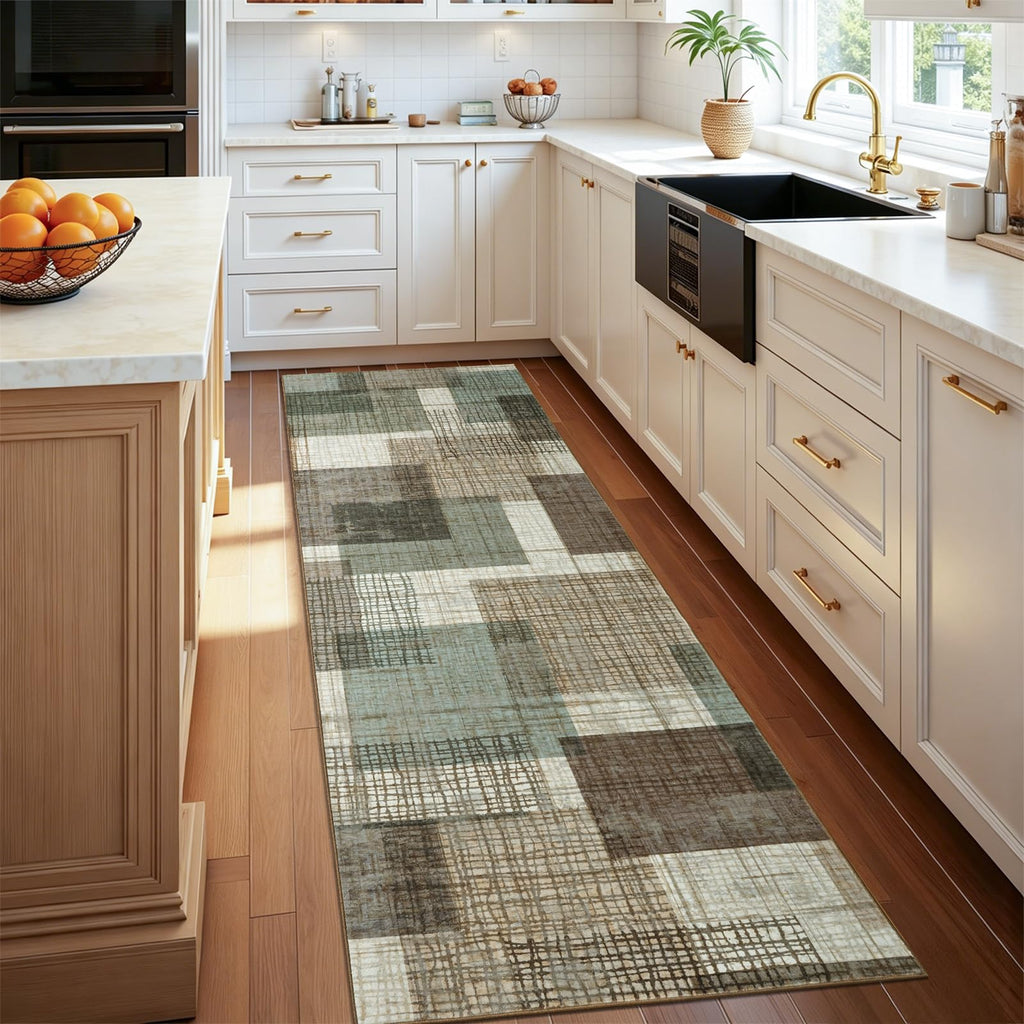 Washable Runner Rug Kitchen Bedroom, Green