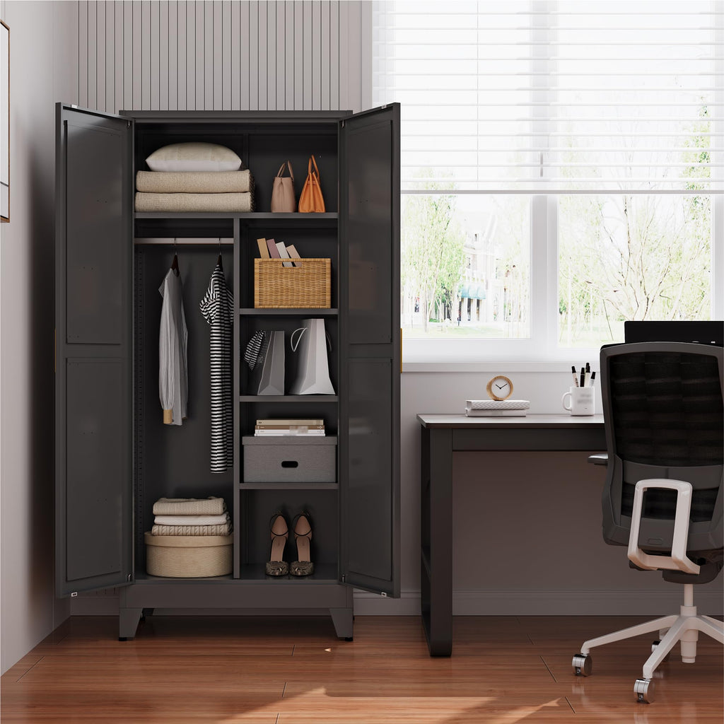 Metal Armoire Wardrobe Closet, Bedroom Armoires with Hanging Rod