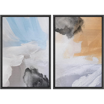 Framed Canvas Print Wall Art Abstract Blue Skies and Earth Tones Illustrations Modern Art Decorative Bohemian
