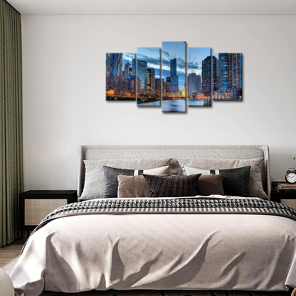 Chicago Wall Art 5 Panel Chicago Skyline Usa Pictures Prints On Canvas City The Picture Decor Oil Modern Decoration
