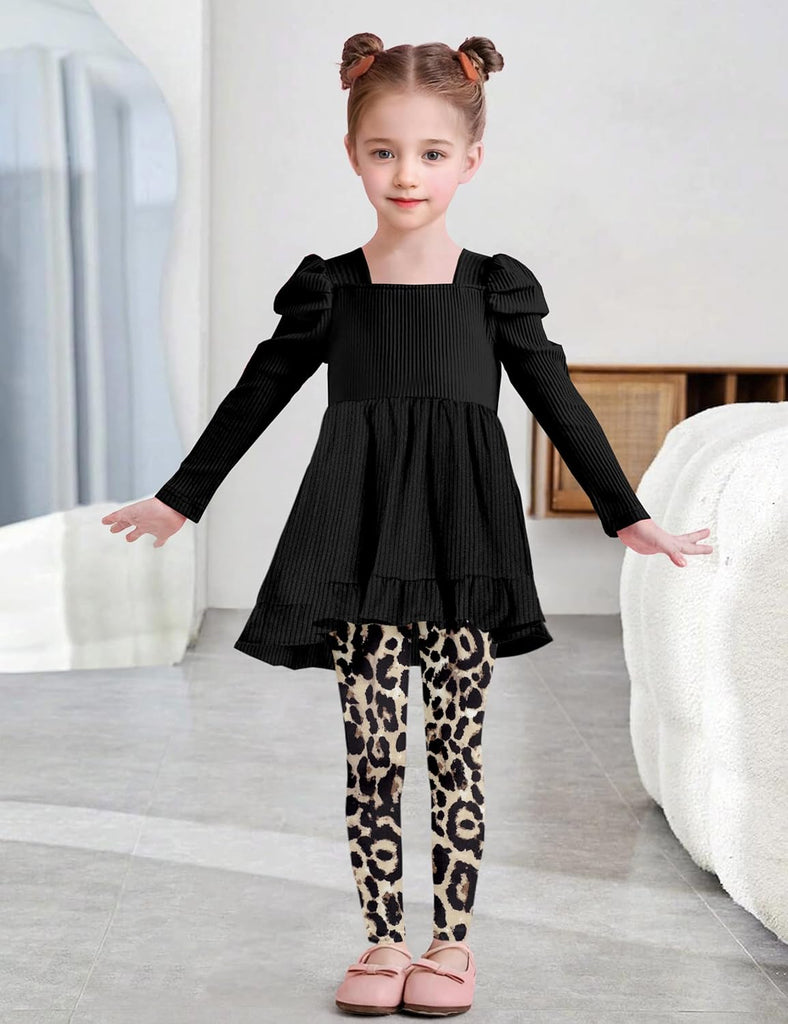 Toddler Girl Clothes Square Neck Ruffle Hem Long Sleeve Top Floral Print Leggings Fall Outfits Kids Clothing Sets