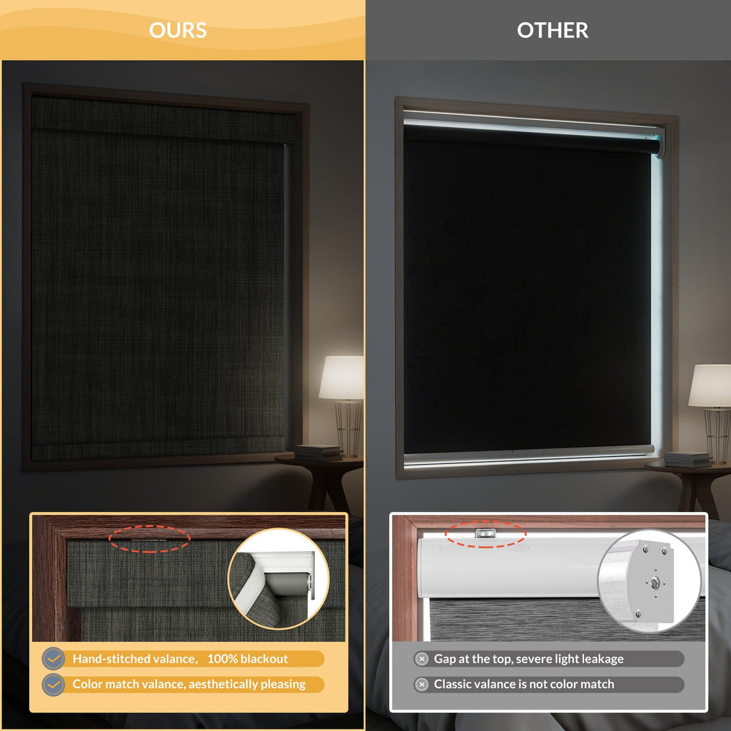 Cordless Blackout Roller Shades for Windows, Grey