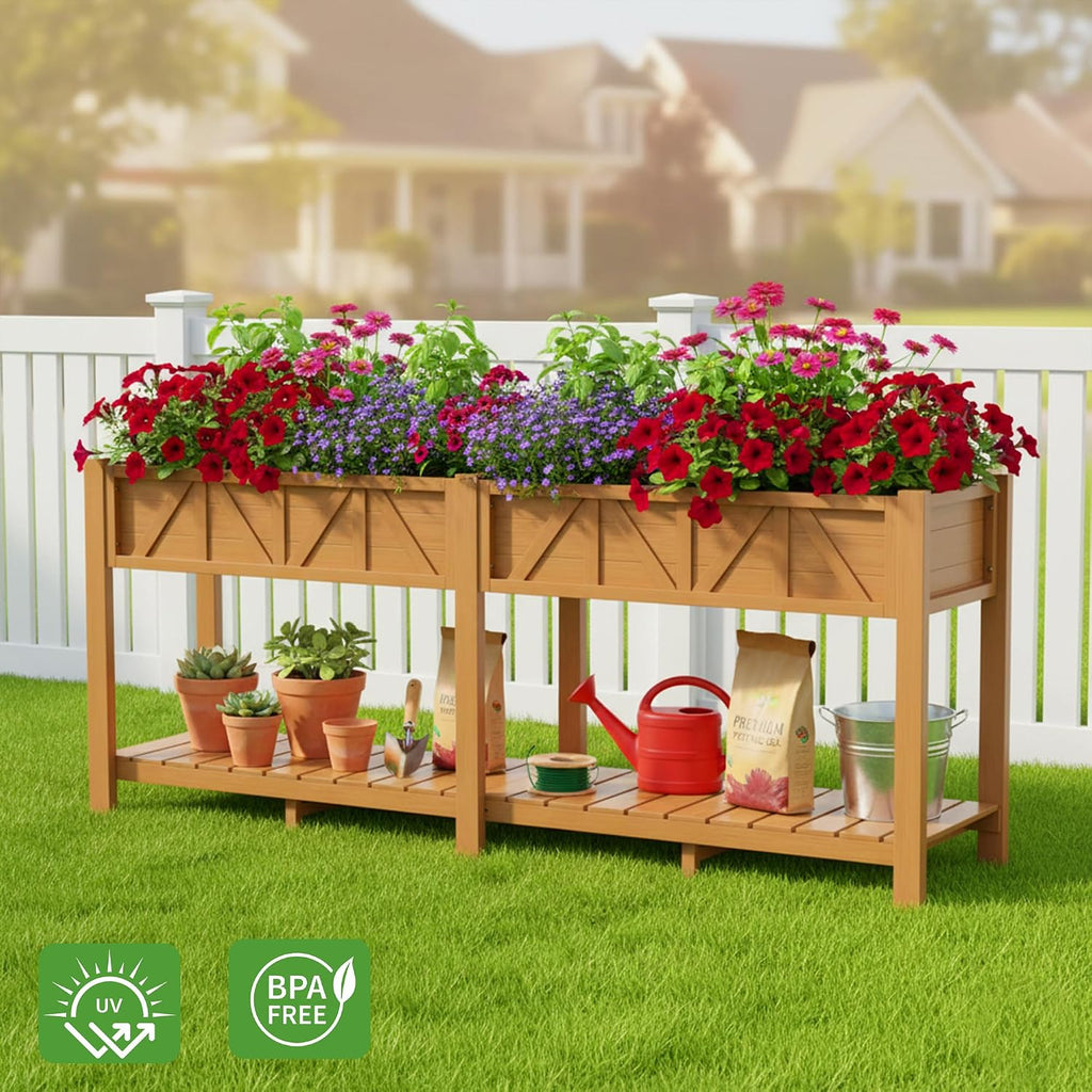 All-Weather Elevated Raised Garden Bed with Legs,72"L x 17"W x 28.7"H | Large Outdoor Planter Box with Storage