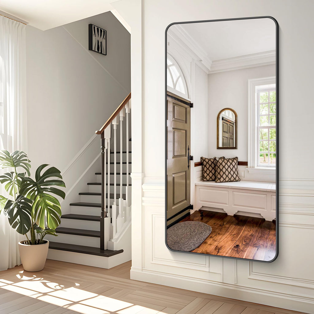72x36 inch Large Bathroom Mirror,Black Rectangle Mirror,Wall Mounted Bathroom Frame Vanity Mirror with Round Corner