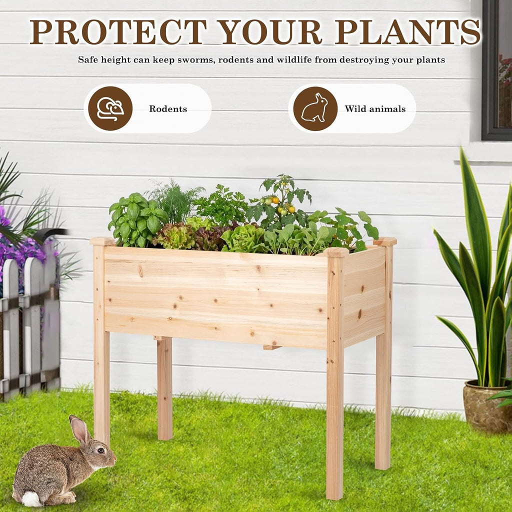 Raised Garden Bed with Legs, 32x16x30 inch Wood Elevated Planter with Protective Liner for Vegetable Flower Herb
