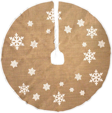 47" Round Christmas Tree Skirt, Jute Burlap, Snowflake