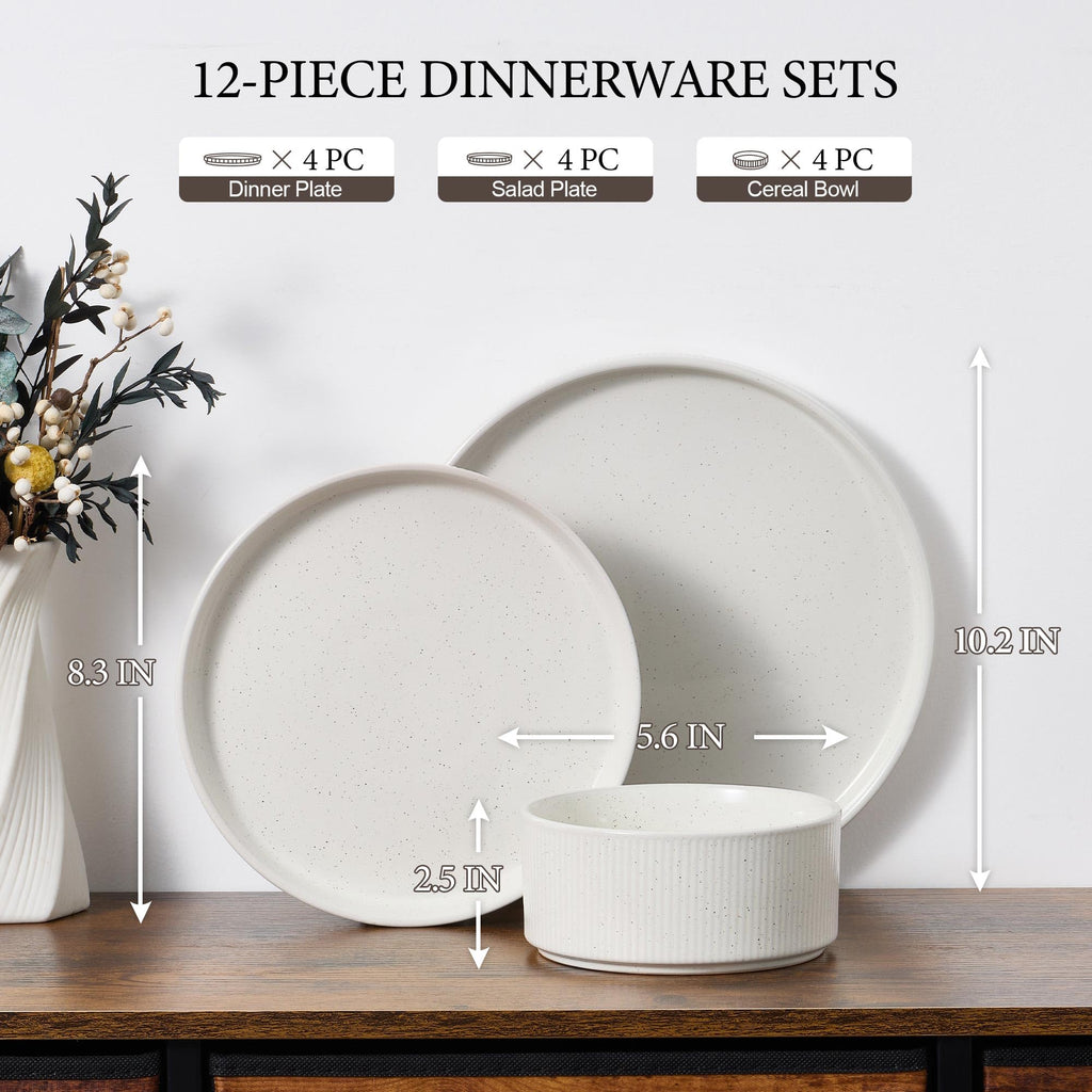 12-Piece Plates and Bowls Sets, Stoneware Dinnerware Dishes Set for 4