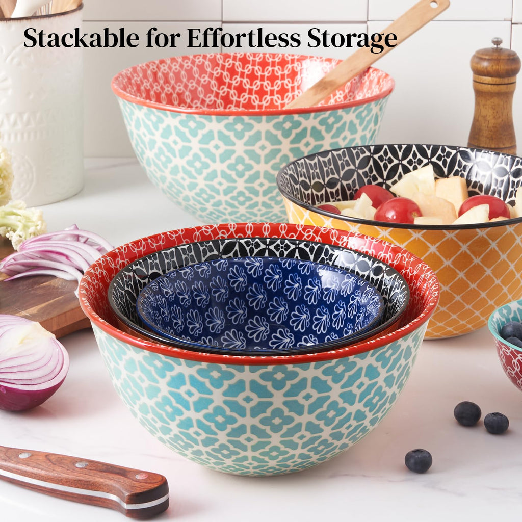 Mixing Bowls, Ceramic Mixing Bowls, Colorful Vibrant Nesting Bowls for Cooking, Baking, Prepping, Serving, Salad