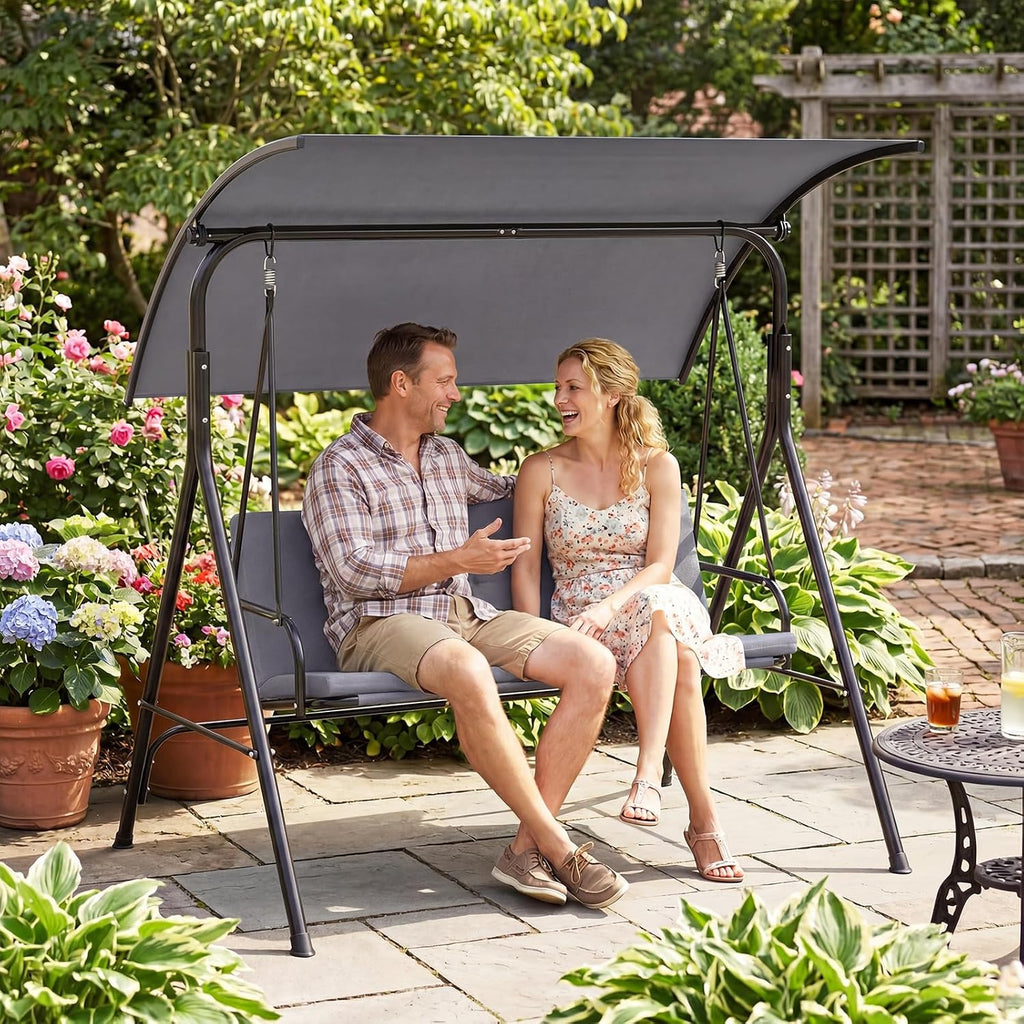 2 Person Porch Swing, Outdoor Swing with Removable Cushions, Solid Metal Structure, Patio Swing with Adjustable