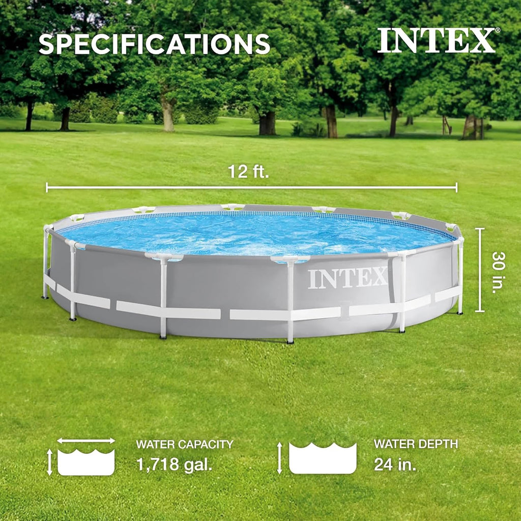 Prism Frame 12ft x 30in Round Above Ground Swimming Pool Set Bundle | 26711EH - 530 GPH Cartridge Filter Pump and
