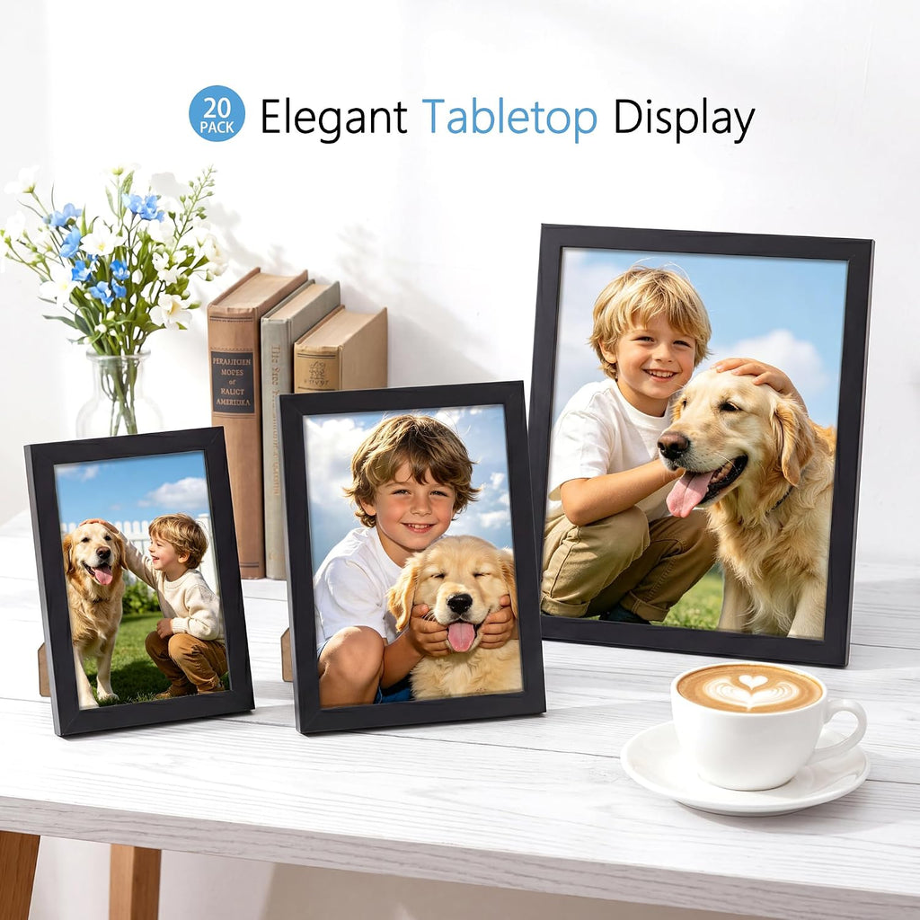 20 Pack Mixed Size Gallery Collage Frame Black | Multi-size Gallery Frames: 4pcs 8x10, 8pcs 5x7, 8pcs 4x6, Supports
