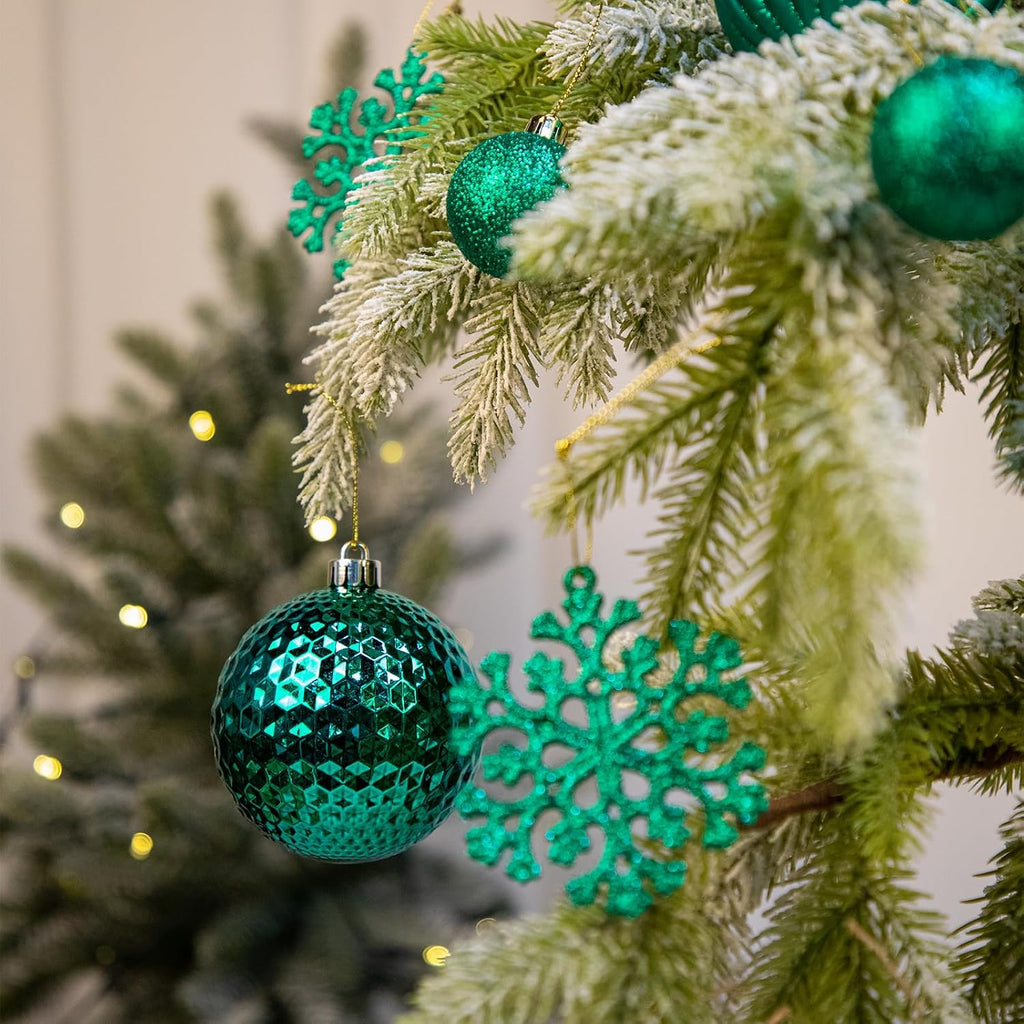 Christmas Tree Ornaments Set with Shatterproof Balls Icicle Snowflake Hanging Ornaments Farmhouse Christmas - Set of 50