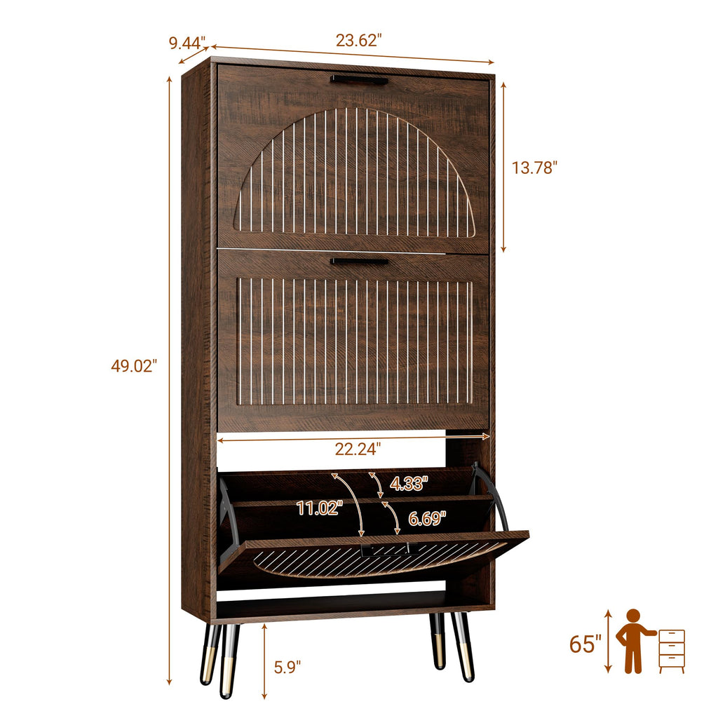 Farmhouse Shoe Cabinet Storage, Slim Hidden Shoe Rack Cabinet