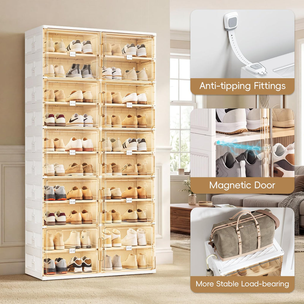 6 Tiers Foldable Shoe Rack Organizer Cabinet for Closet Entryway, Large Collapsible Shoe Storage Box with Magnetic