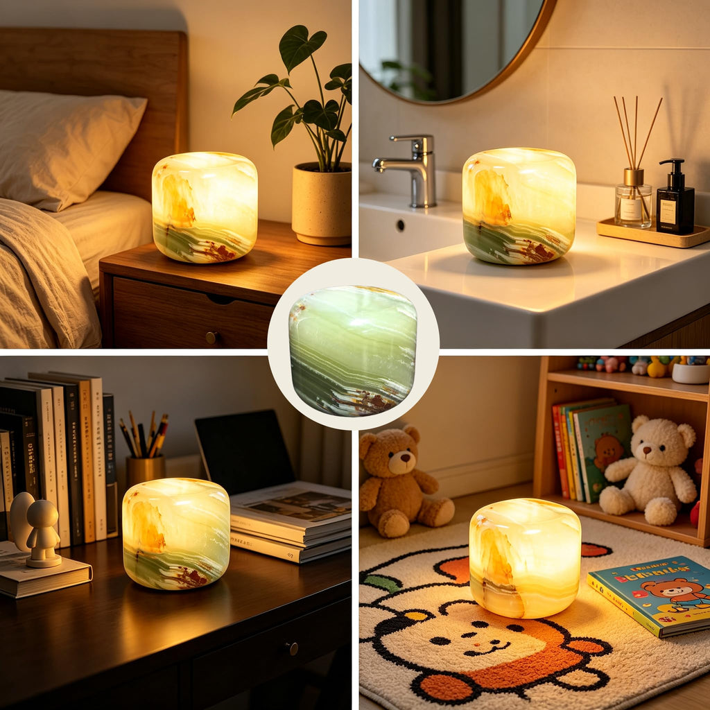 Marble Table Lamp Nature Stone Pat Lamp (Jade Green Onyx)