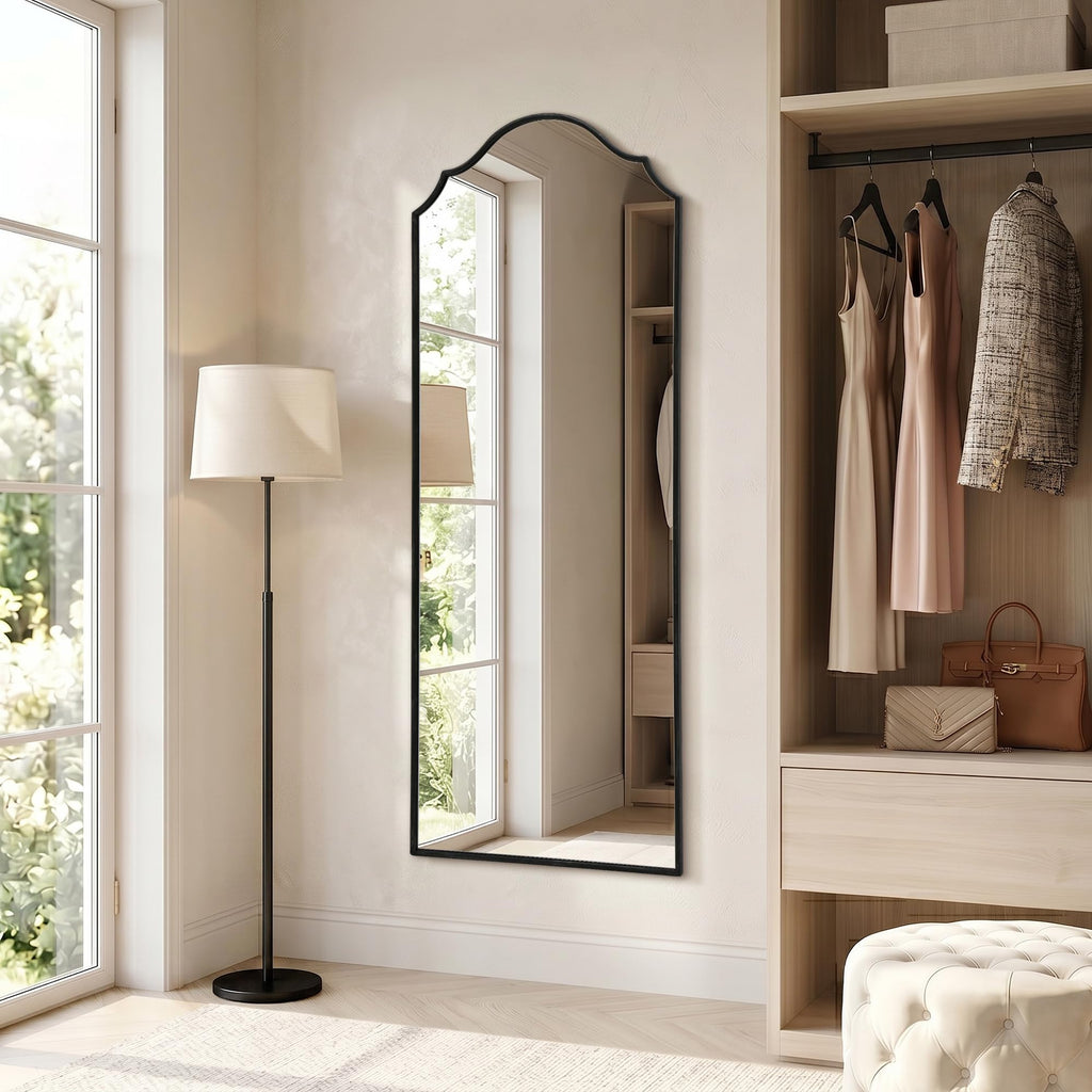 Scalloped Full Length Mirror: 21"x56" Black Arched Floor Mirror
