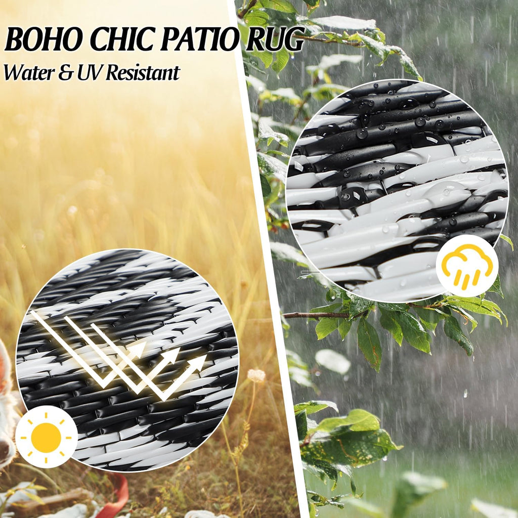 Reversible Outdoor Rugs 6Ft Round Patio Rugs Lightweight Plastic Straw Rug Waterproof RV Camping Mat Portable Area
