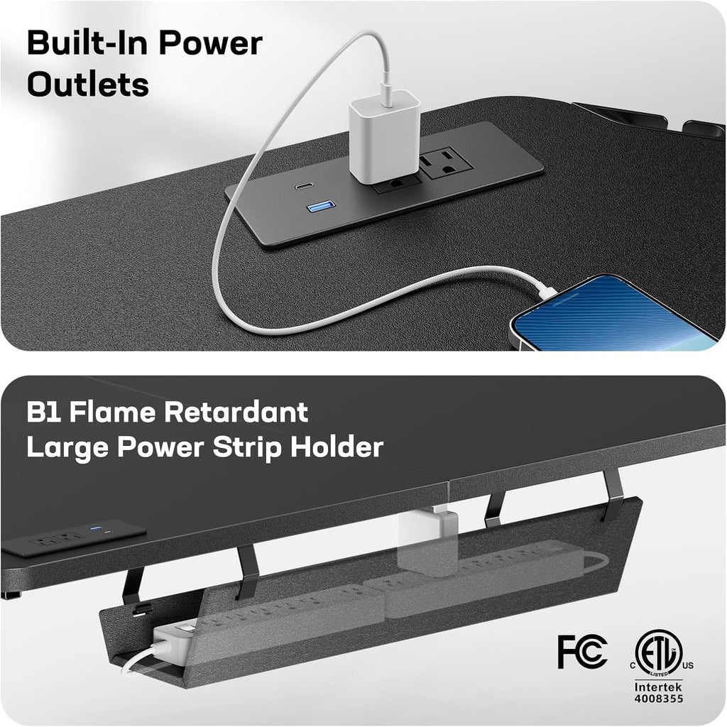 63′′ L-Shaped Standing Desk, Built-in Power Outlets, Black | 3 Memory Presets, Sturdy Steel Frame, 220 lbs Capacity