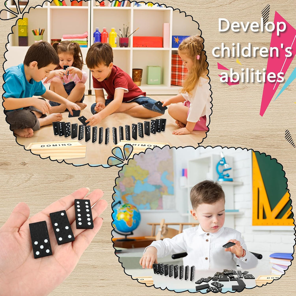 Mini Wooden Dominoes Set Double 6 Dominoes Wood Classic Board Games Bulk for Adults Kids with Brown Wood Case - Set of 30