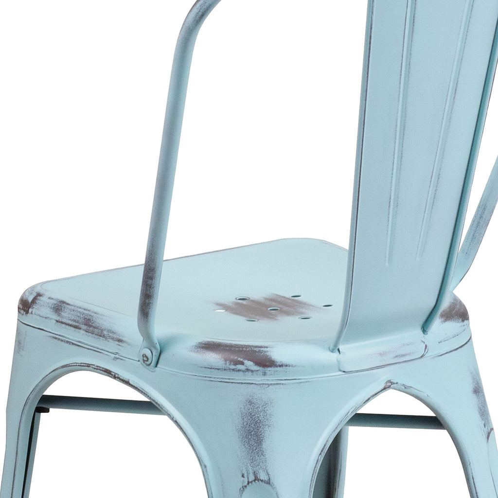 Distressed Green-Blue Metal Indoor/Outdoor Stackable Chair