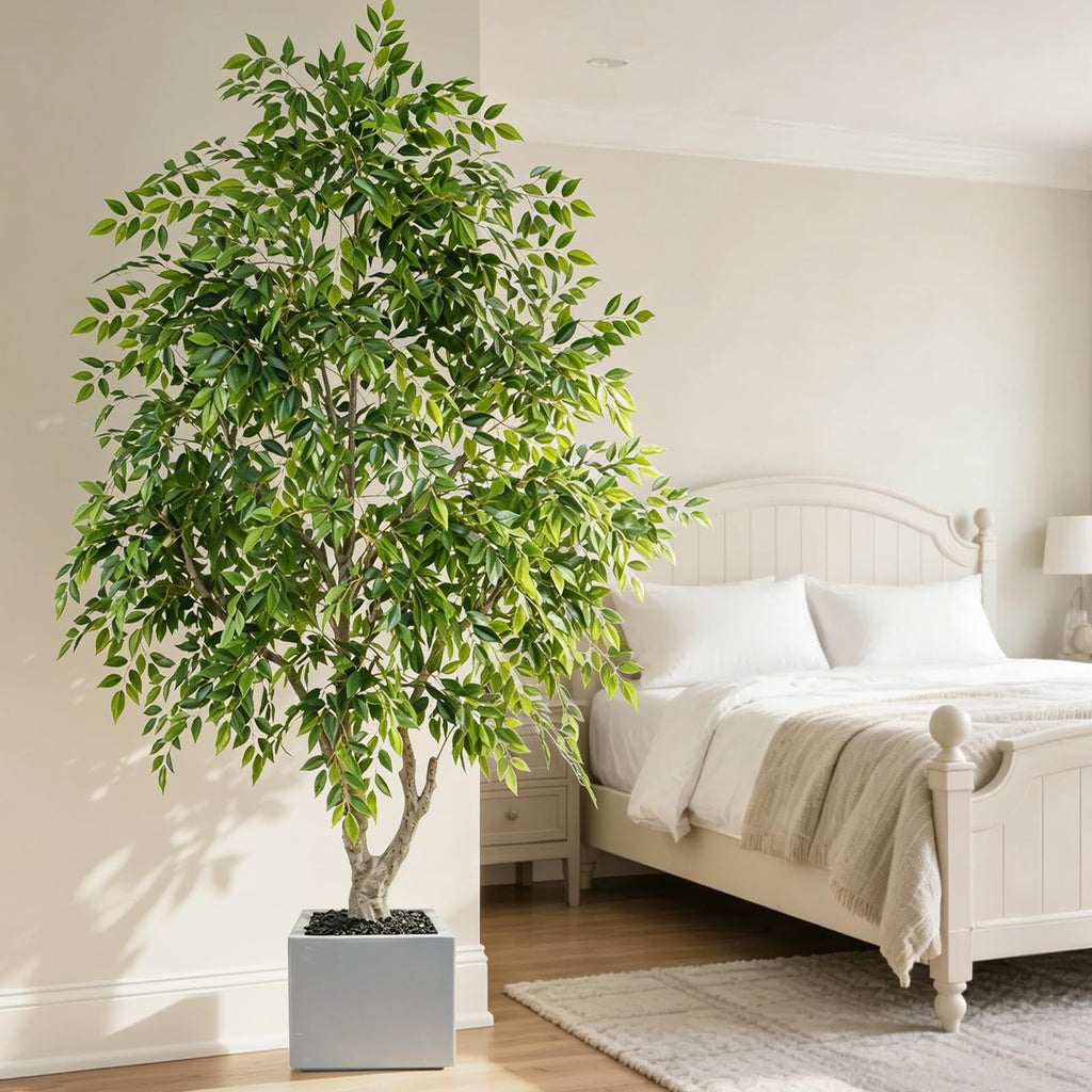 8 FT Artificial Ficus Tree with Square Planter for Indoor Outdoor Decor