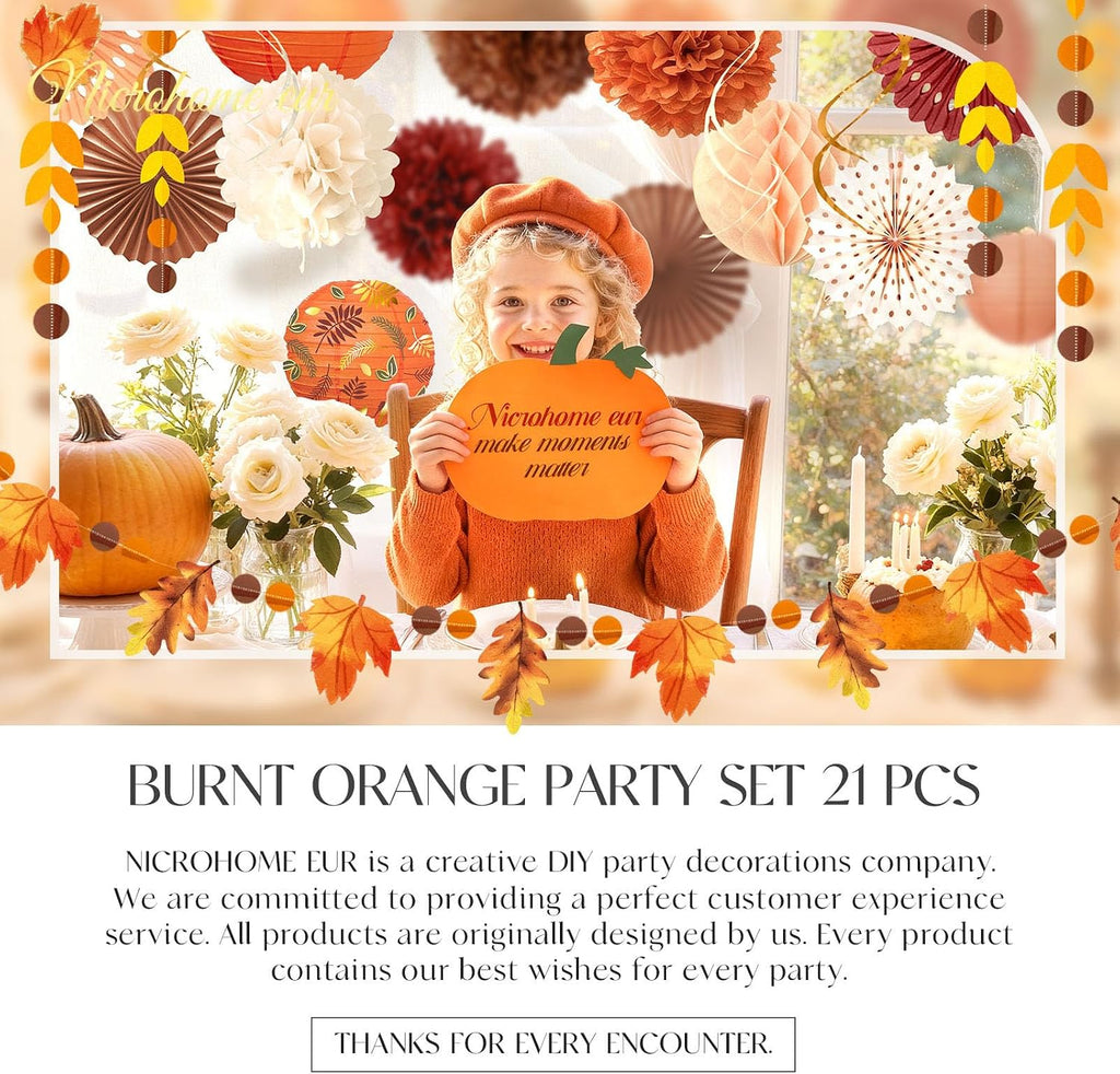 Fall Thanksgiving Decor with Pom Poms Lanterns Fans Garlands - Set of 21