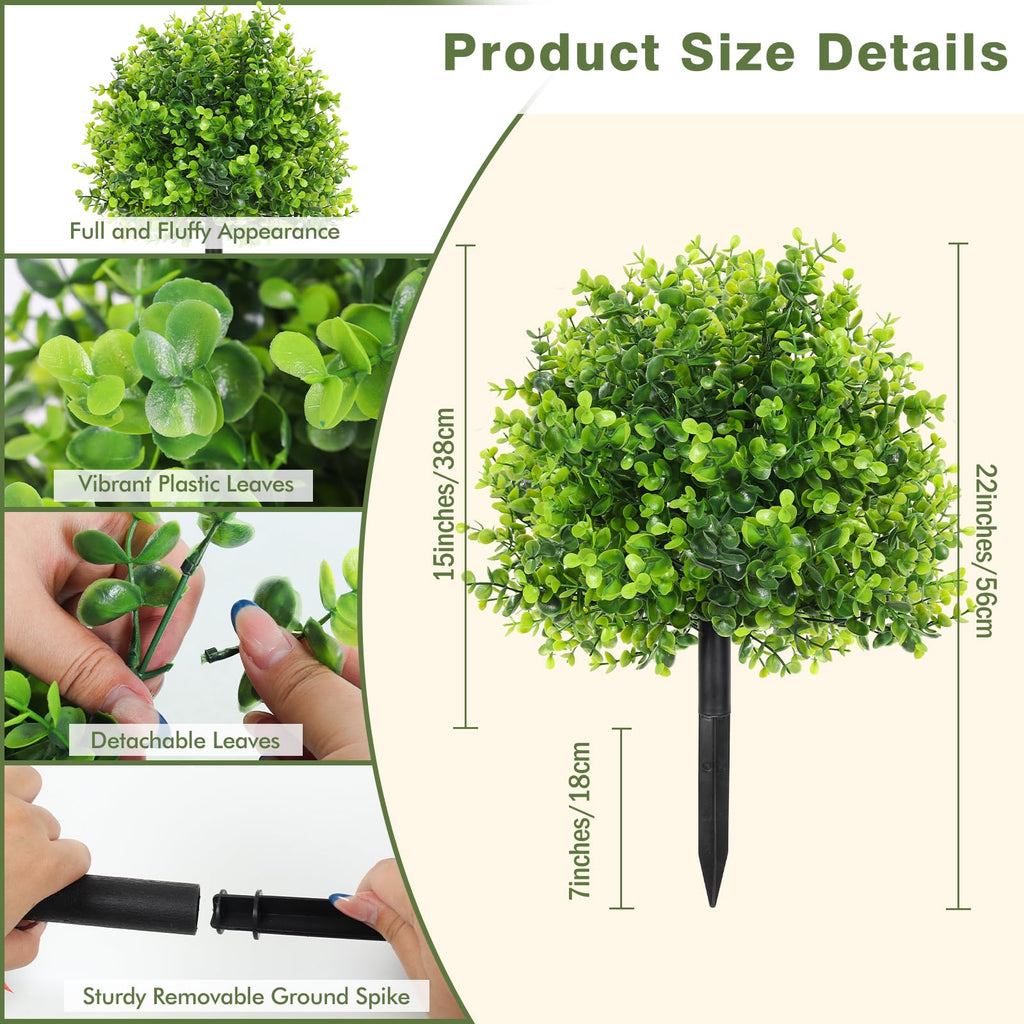 Artificial Eucalyptus Topiary Ball Tree with Ground Spike 1Pc 22In