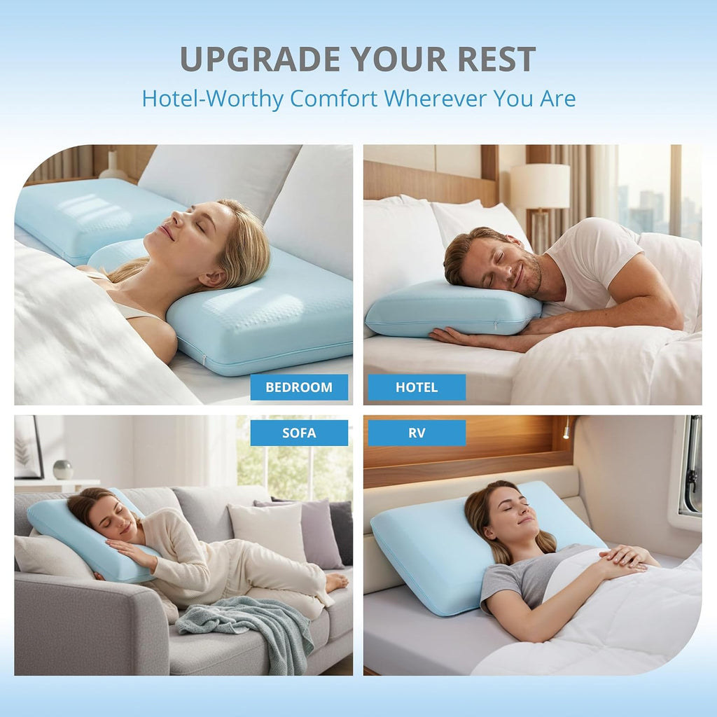 Cooling Gel Memory Foam Pillow for Hot & Side Sleepers, Neck Support, Blue | Ergonomic Pressure Relief, Fits Back &