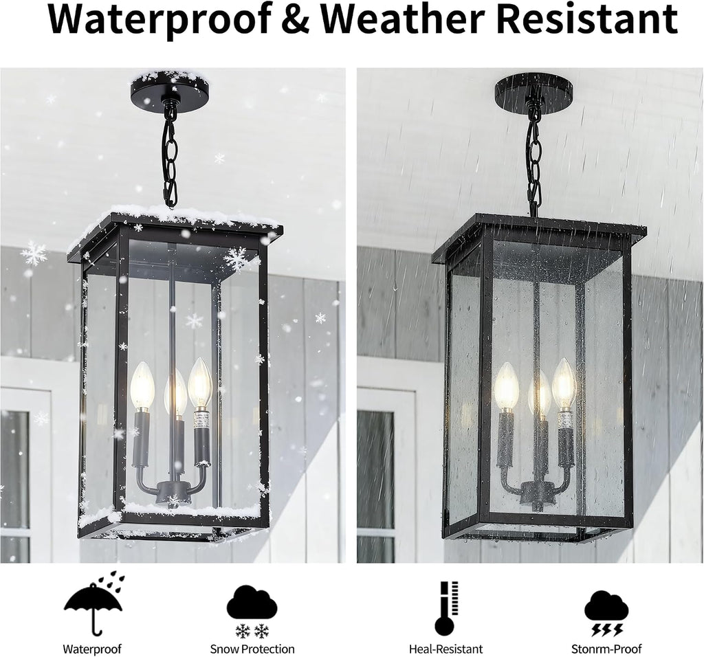 Large Outdoor Pendant Light Fixtures, Oil Rubbed Bronze 3-Lights Outdoor Ceiling Hanging Lanterns with Clear Glass