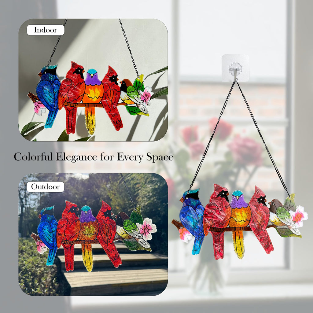 Cardinal Stained Glass Window Hanging Suncatcher Bird Lover Gifts for Mom