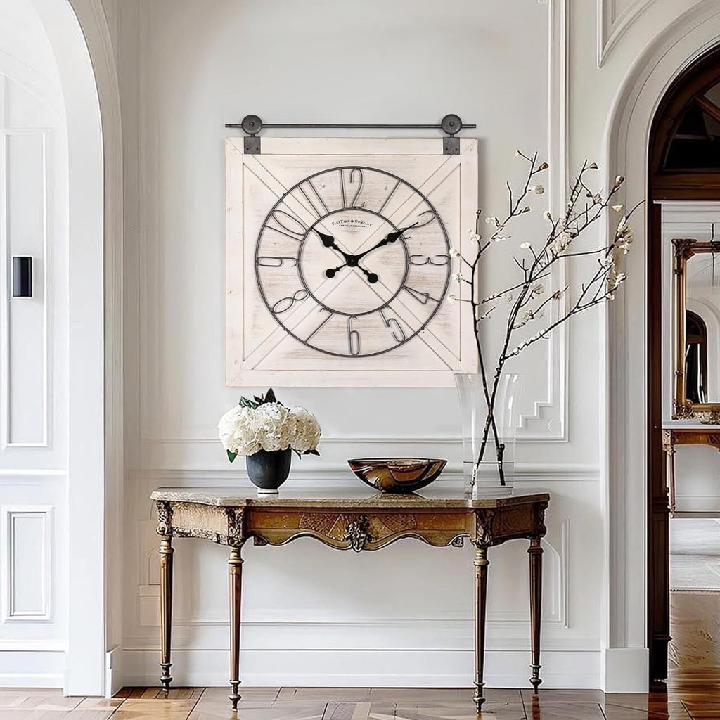 Oakrain Rustic Large Wall Clock, Classic Vintage Hanging Clock