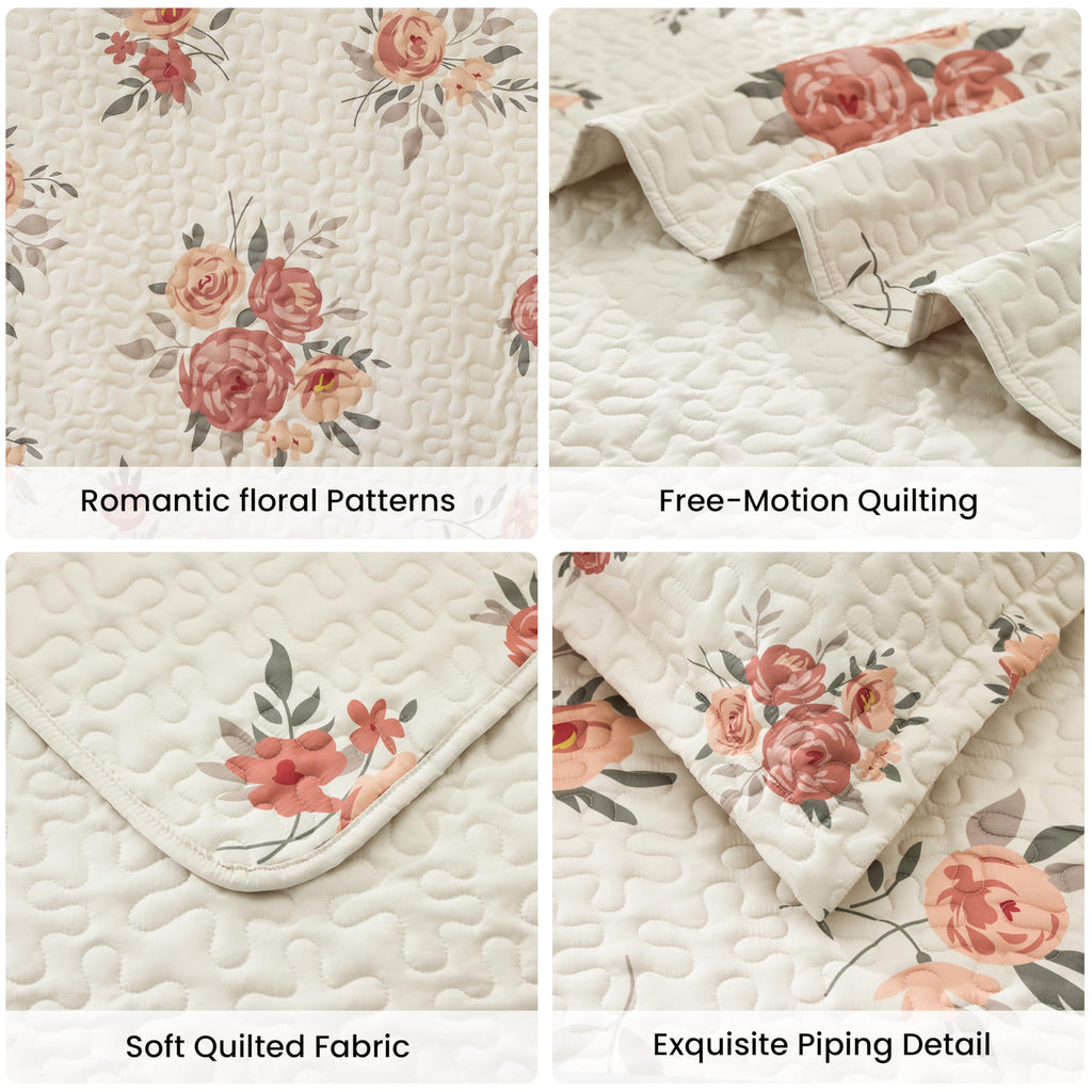 Quilts for Bedding Set Floral Bedspreads- Reversible Floral Comforter, Spring Lightweight Bedspread Quilted