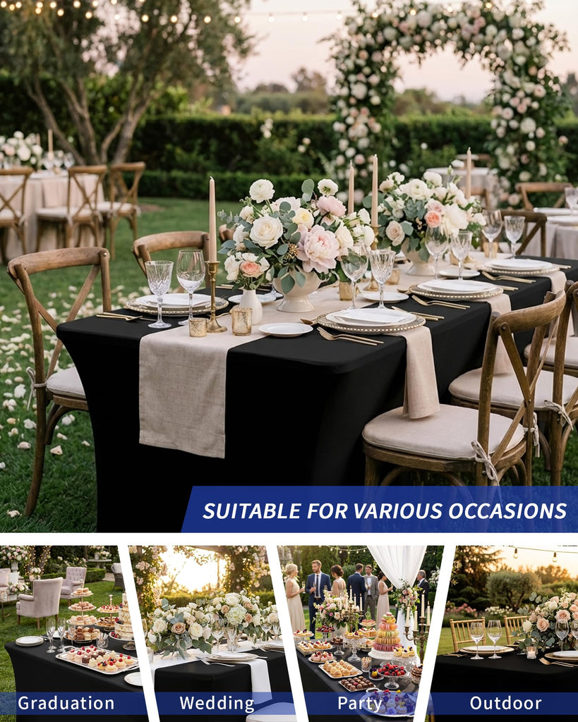 2 Pack 6FT Black Tablecloth Rectangle Spandex Fitted Table Cover