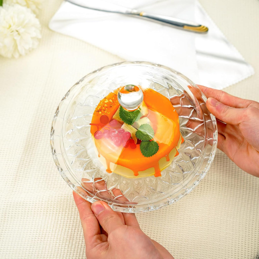 7'' Glass Cake Plate with Dome, Clear Cake Stand with Lid - Set of 2